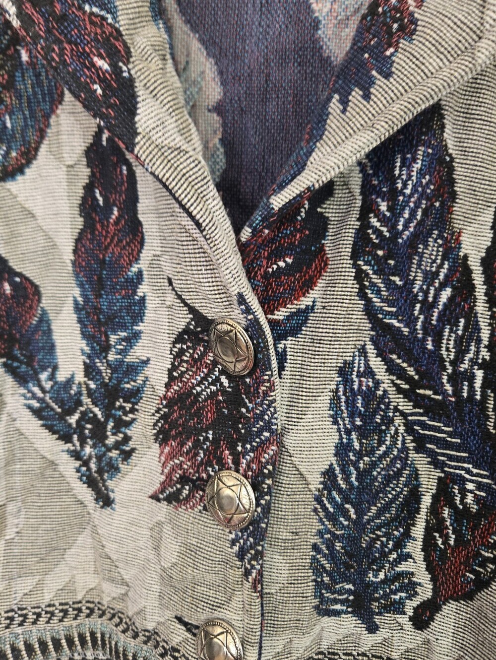 🍂 Vintage Southwest Canyon Tapestry Leaf Cropped Jacket XL - Picture 5 of 6